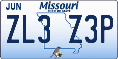 MO license plate ZL3Z3P