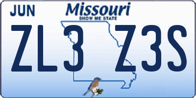 MO license plate ZL3Z3S
