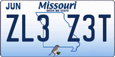 MO license plate ZL3Z3T