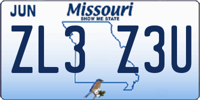 MO license plate ZL3Z3U