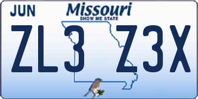 MO license plate ZL3Z3X