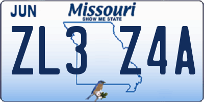MO license plate ZL3Z4A
