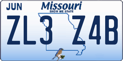 MO license plate ZL3Z4B