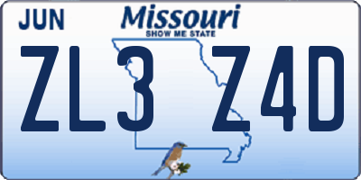 MO license plate ZL3Z4D