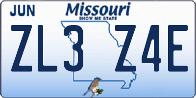 MO license plate ZL3Z4E