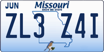 MO license plate ZL3Z4I