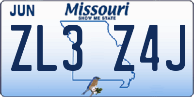 MO license plate ZL3Z4J