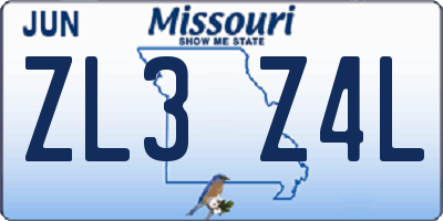 MO license plate ZL3Z4L