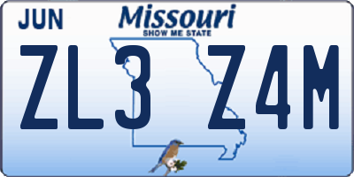 MO license plate ZL3Z4M