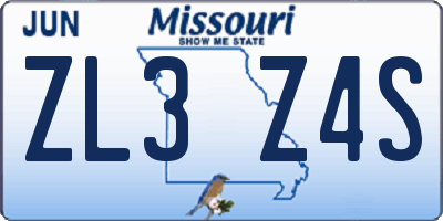 MO license plate ZL3Z4S