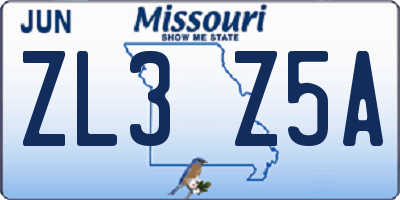 MO license plate ZL3Z5A