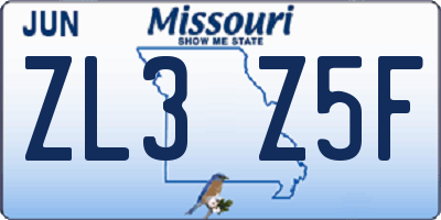 MO license plate ZL3Z5F