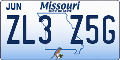 MO license plate ZL3Z5G
