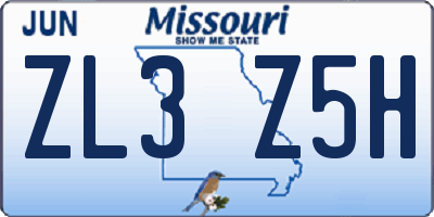 MO license plate ZL3Z5H