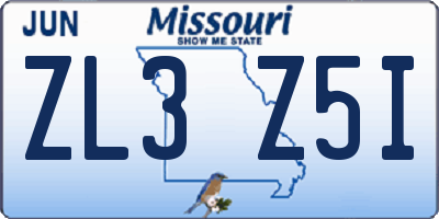 MO license plate ZL3Z5I