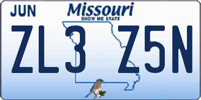 MO license plate ZL3Z5N