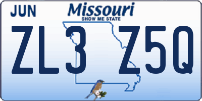 MO license plate ZL3Z5Q
