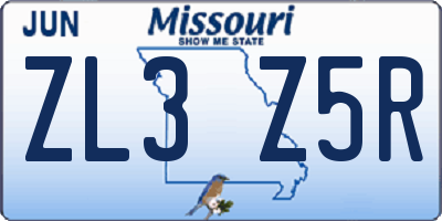 MO license plate ZL3Z5R