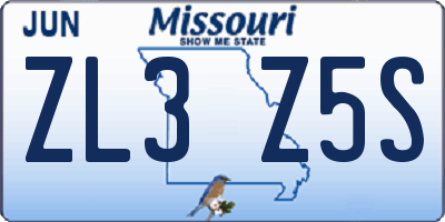 MO license plate ZL3Z5S
