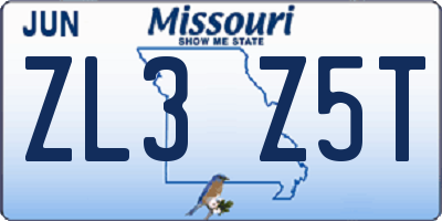MO license plate ZL3Z5T
