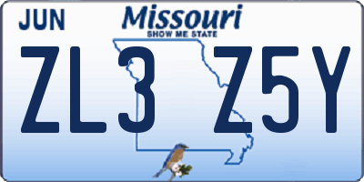 MO license plate ZL3Z5Y