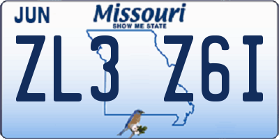 MO license plate ZL3Z6I