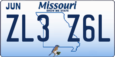 MO license plate ZL3Z6L