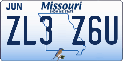 MO license plate ZL3Z6U