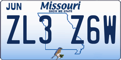MO license plate ZL3Z6W