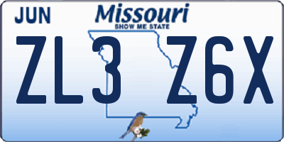 MO license plate ZL3Z6X