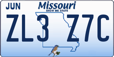 MO license plate ZL3Z7C