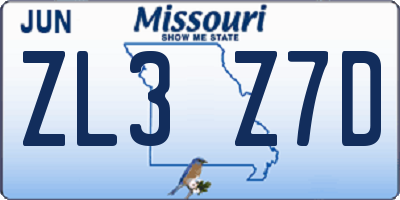 MO license plate ZL3Z7D