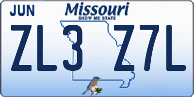 MO license plate ZL3Z7L