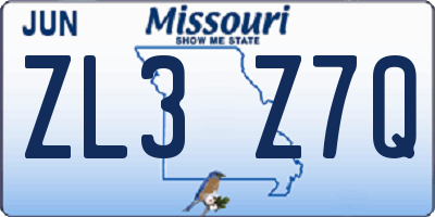 MO license plate ZL3Z7Q