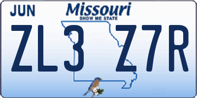 MO license plate ZL3Z7R