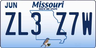 MO license plate ZL3Z7W