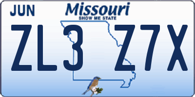 MO license plate ZL3Z7X
