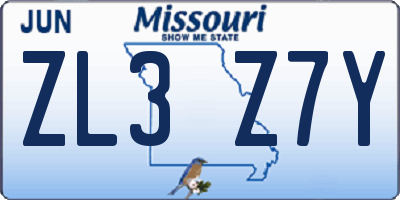 MO license plate ZL3Z7Y