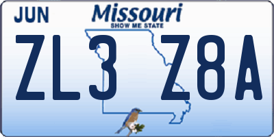MO license plate ZL3Z8A