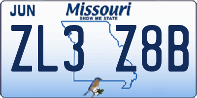 MO license plate ZL3Z8B