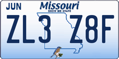 MO license plate ZL3Z8F