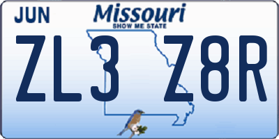 MO license plate ZL3Z8R