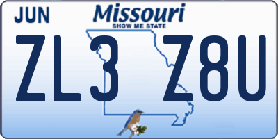 MO license plate ZL3Z8U