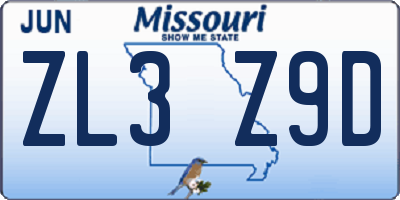 MO license plate ZL3Z9D