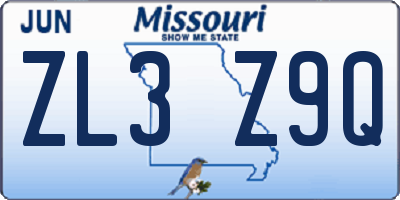 MO license plate ZL3Z9Q