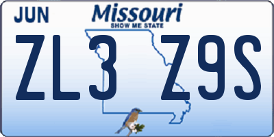 MO license plate ZL3Z9S