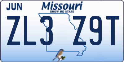 MO license plate ZL3Z9T