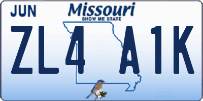 MO license plate ZL4A1K