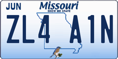 MO license plate ZL4A1N