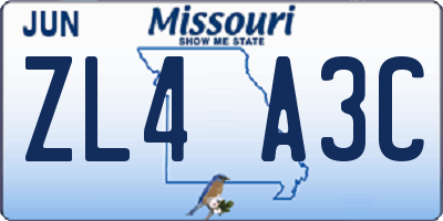MO license plate ZL4A3C
